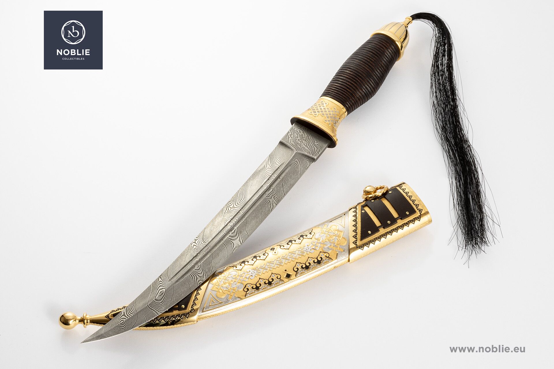 モンゴルの「チンギス・ハン」短剣 - 模様入りダマスカス