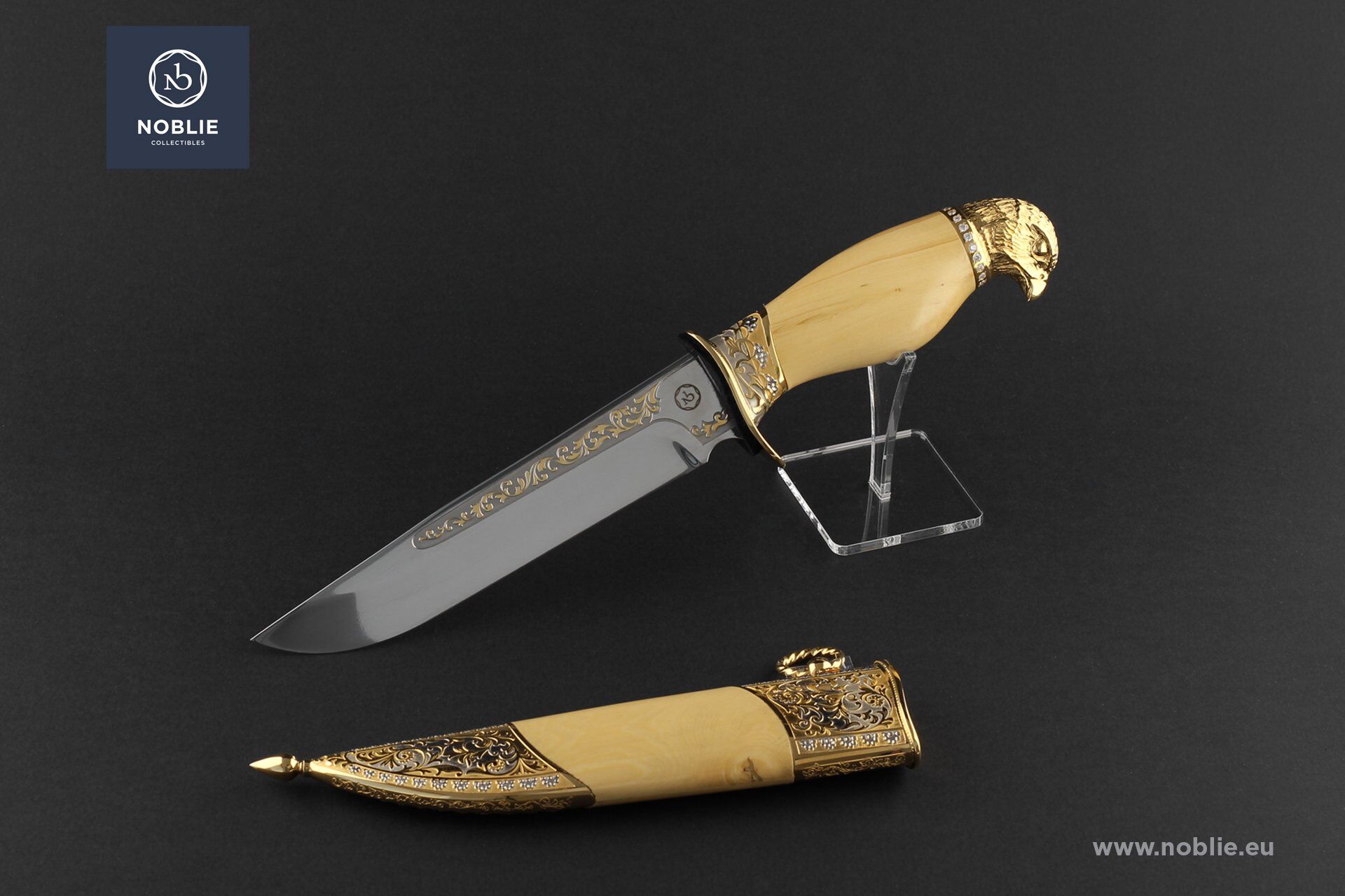 女神の短剣 — 神話的モチーフ、金箔/彫刻装飾、装飾用鞘Noblie