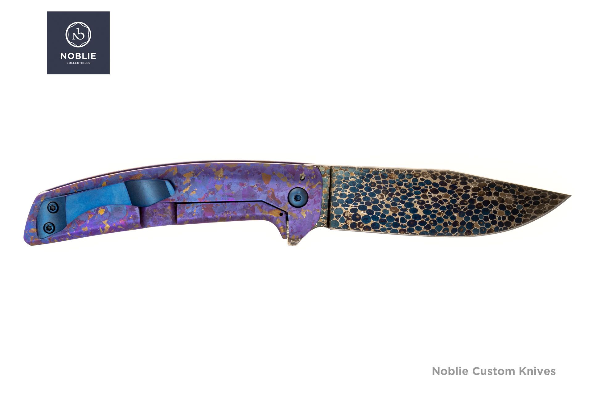 ドラゴンスキンダマスカス折りたたみナイフ - 結晶化チタン